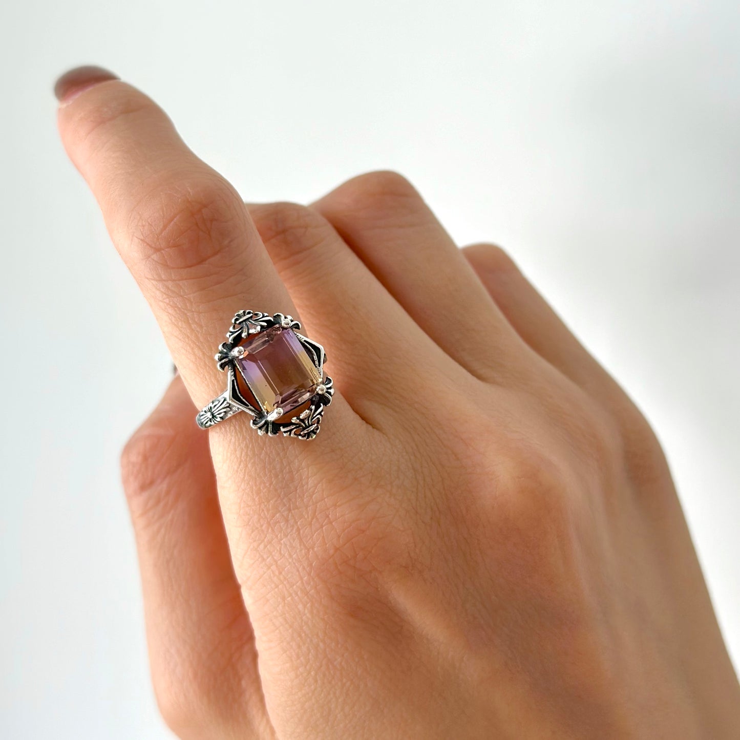 Ametrine Prong Set Adjustable Sterling Silver Ring