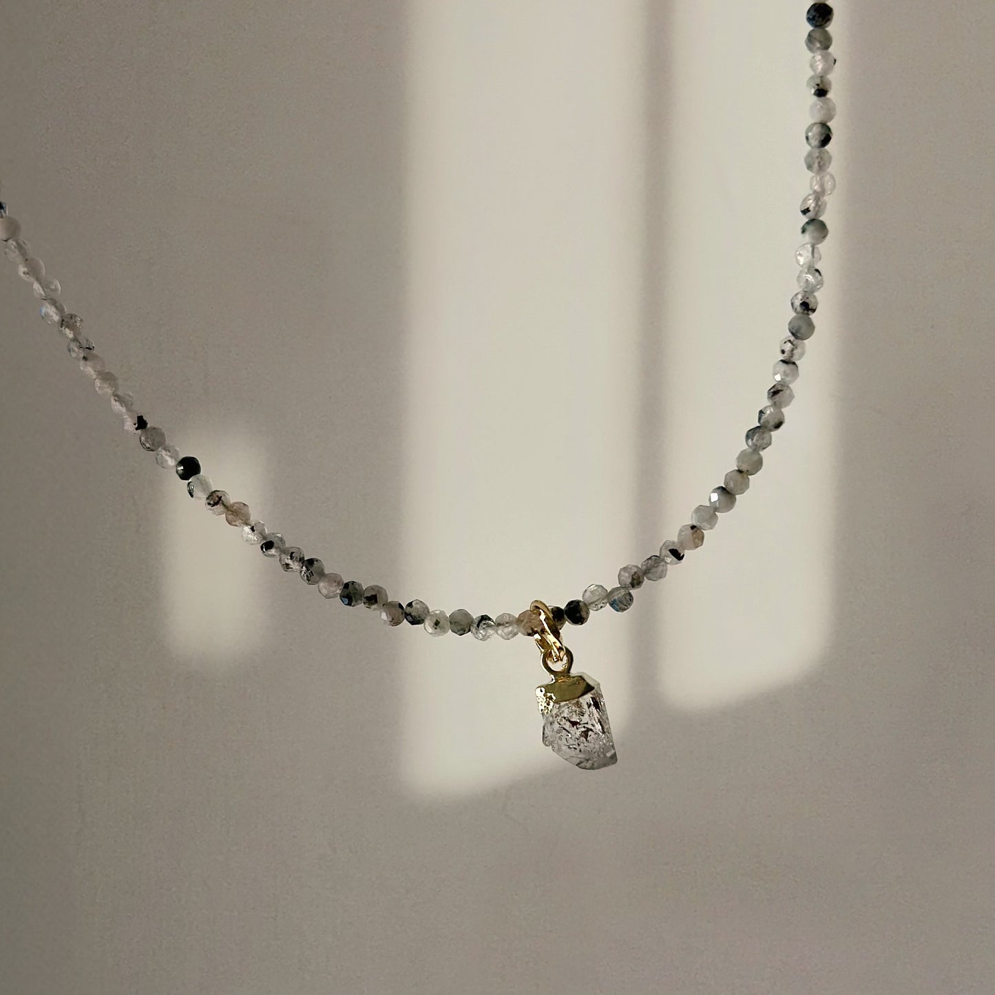 Moonstone Beaded And Herkimer Diamond Necklace