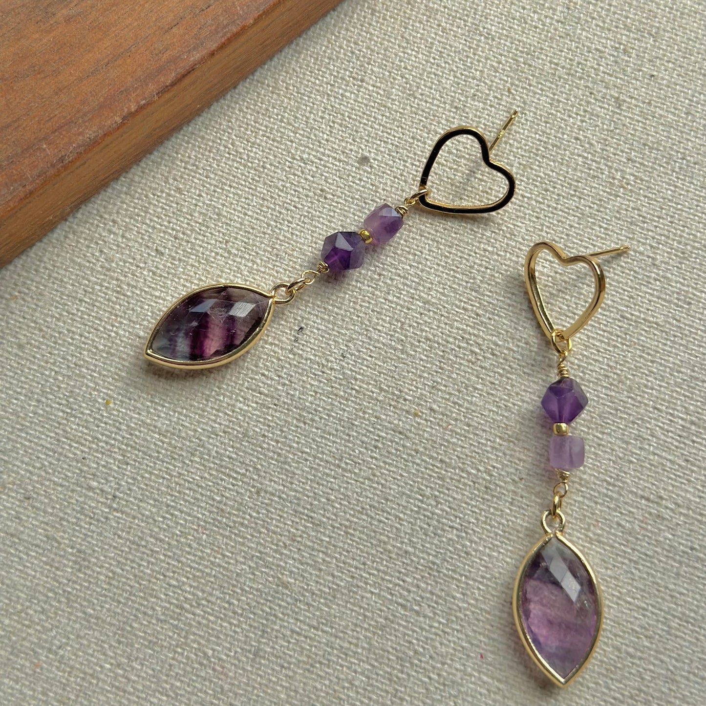 Fluorite And Amethyst Gold-plated Earring