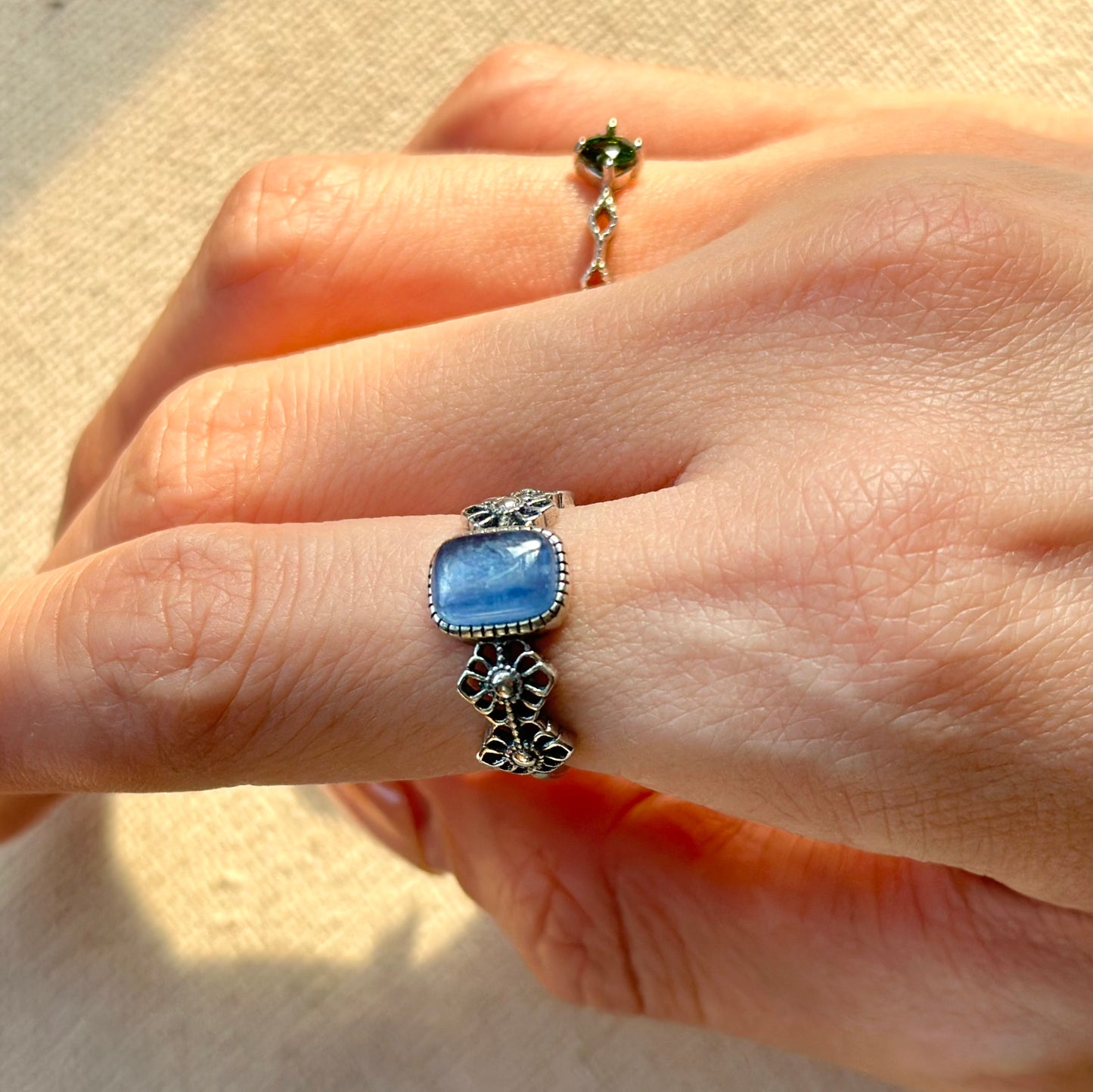 Kyanite Cabochon Cutout Band Adjustable Sterling Silver Ring