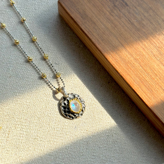 Moonstone June Birthstone Two Tone Extra Long Gold-plated Necklace