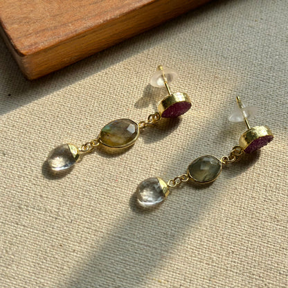 Labradorite And Clear Quartz Druzy Stud Gold-plated Earring