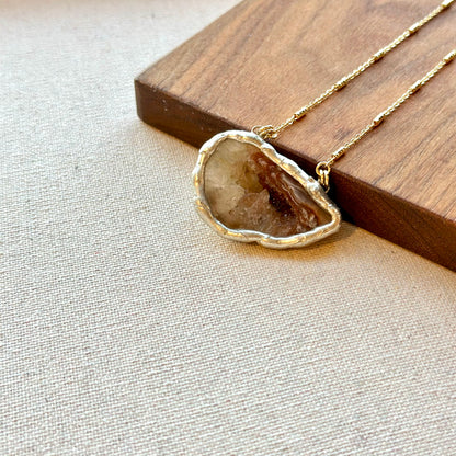 Oversized Agate Raw Stone Two Tone Gold-plated Extra Long Necklace