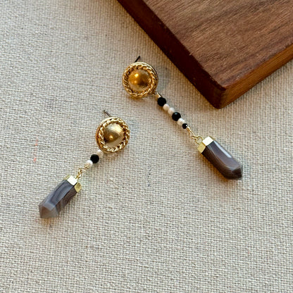 Botswana Agate And Spinel Gold-plated Ear Stud