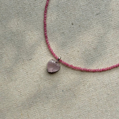 Two-way Kunzite Heart And Ruby Beaded Necklace