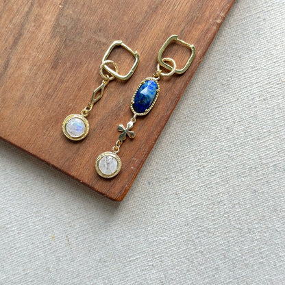 Moonstone And Lapis Two-way Ear Hoop Earring