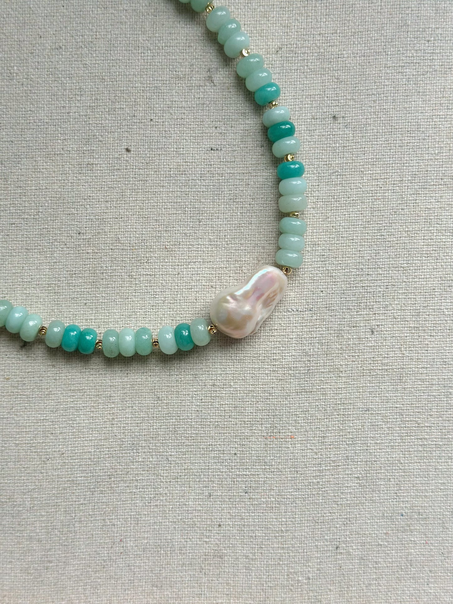 Amazonite And Baroque Freshwater Pearl Beaded Choker Necklace