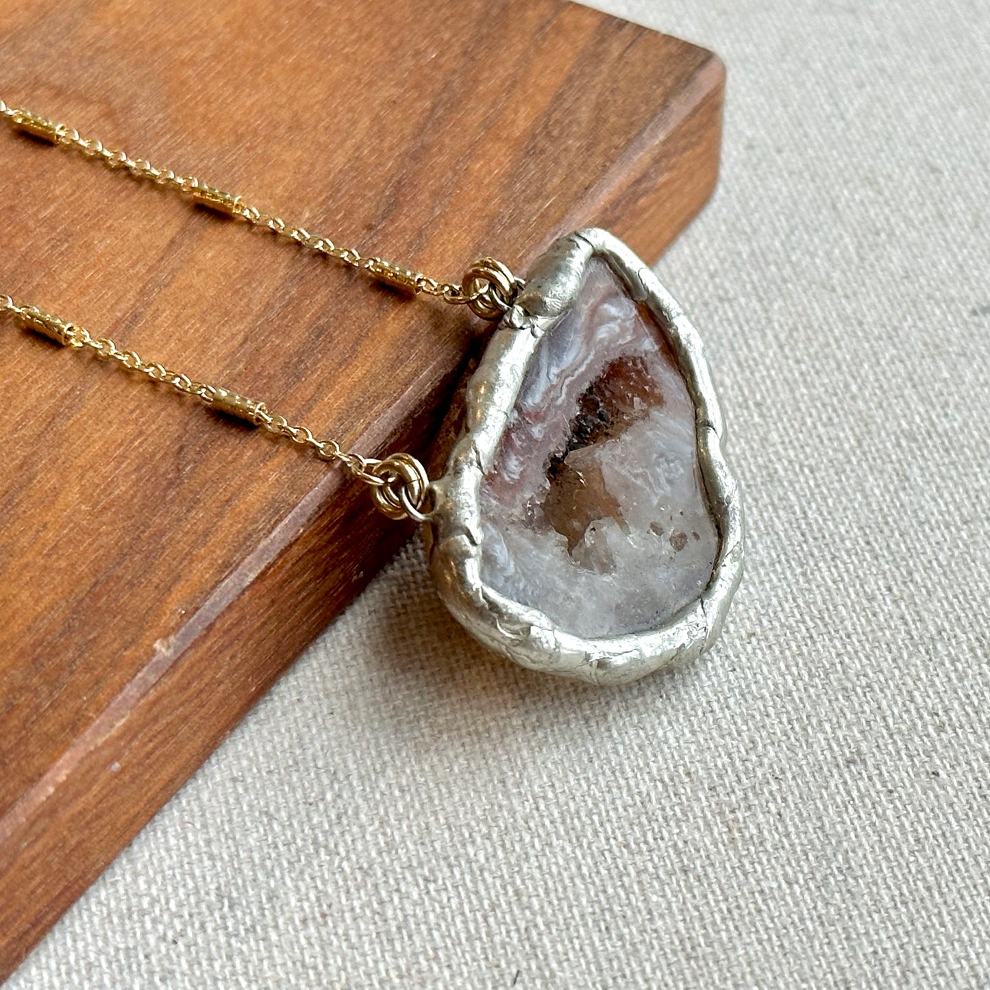 Oversized Agate Raw Stone Two Tone Gold-plated Extra Long Necklace