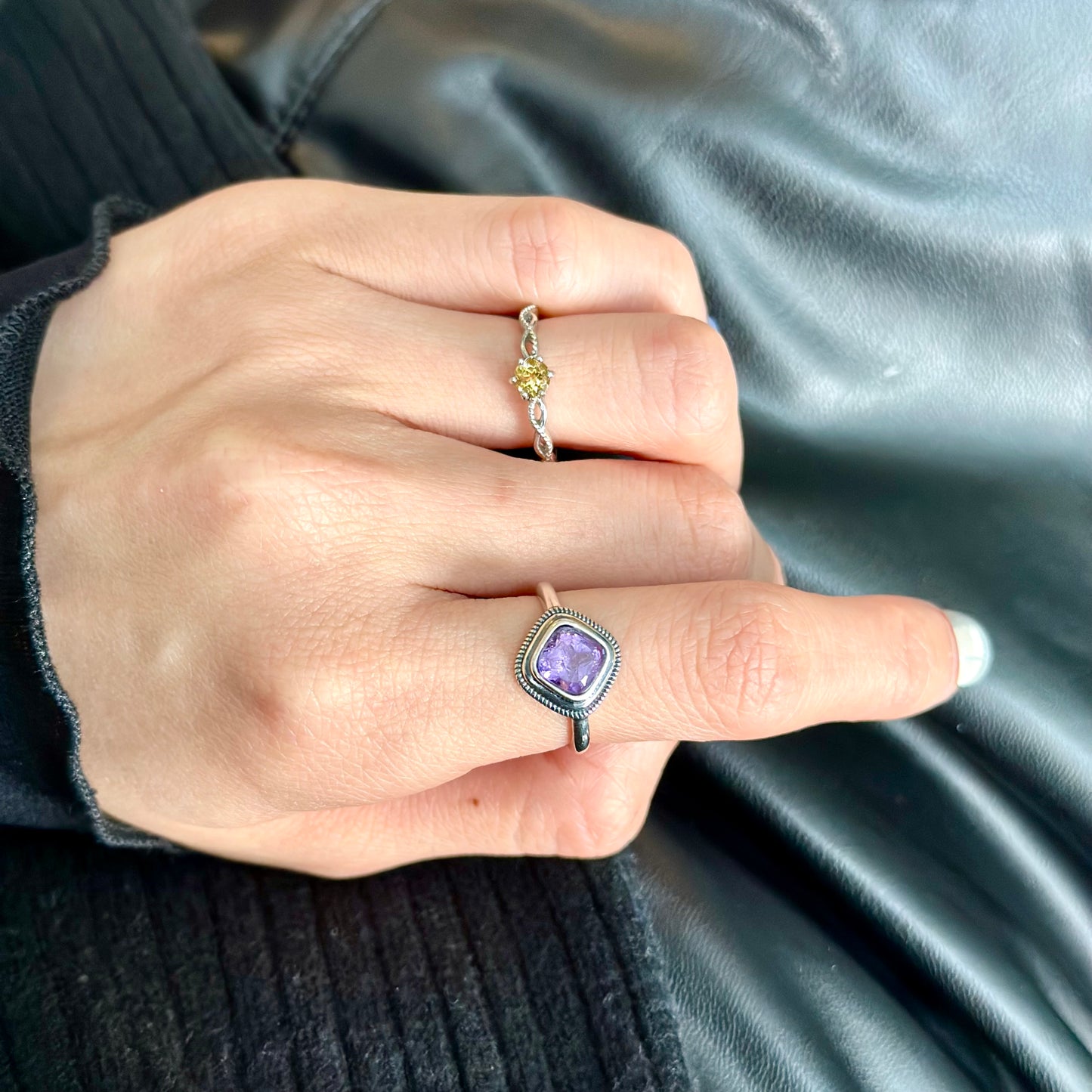 Amethyst Square Adjustable Sterling Silver Ring