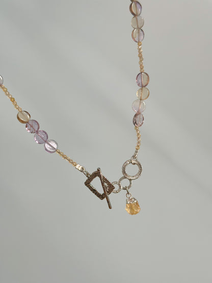 Ametrine And Citrine Raw Stone Hoop Toggle Necklace