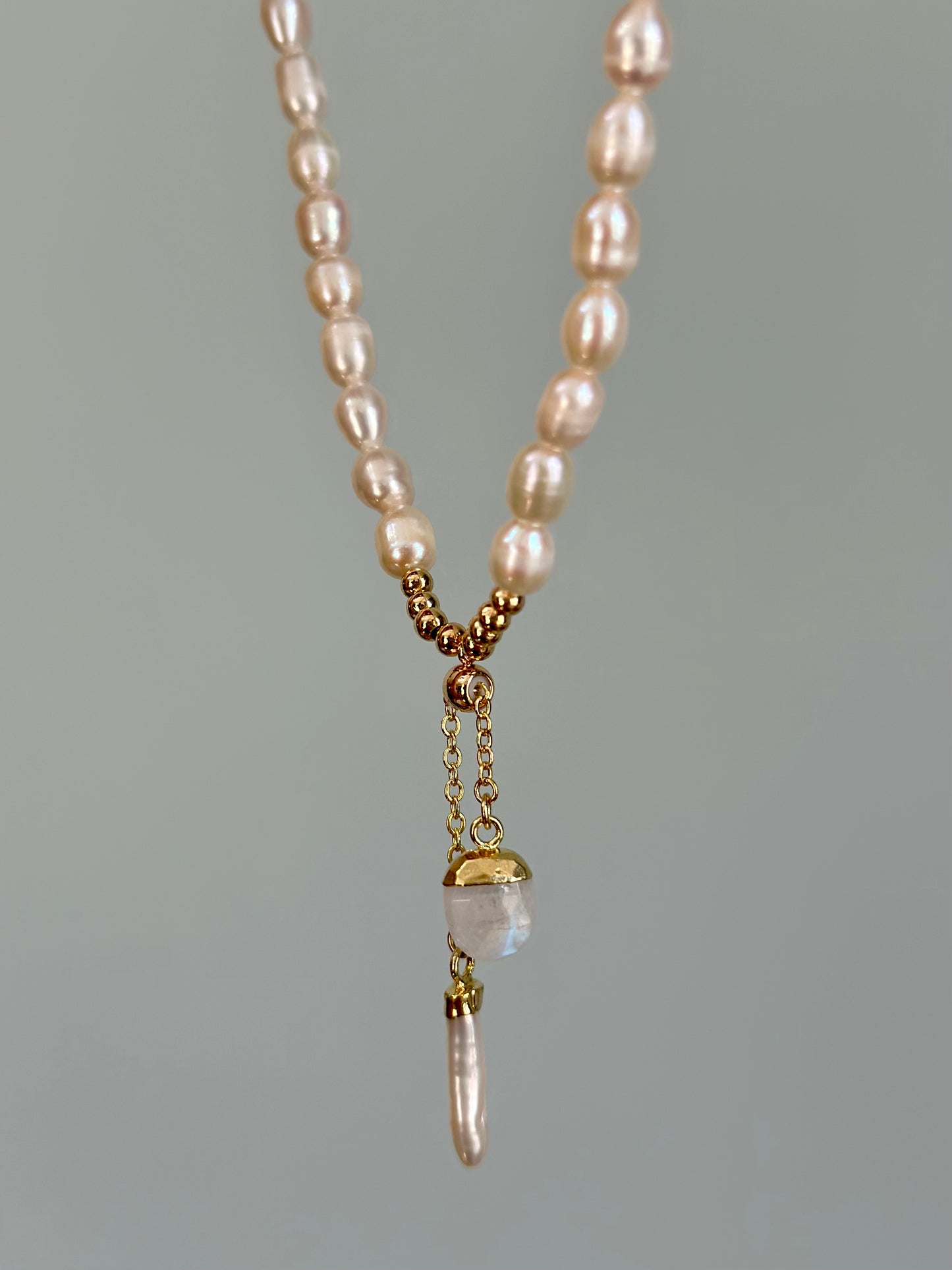 Moonstone With Freshwater Pearl And Gold-plated Beaded Choker Necklace