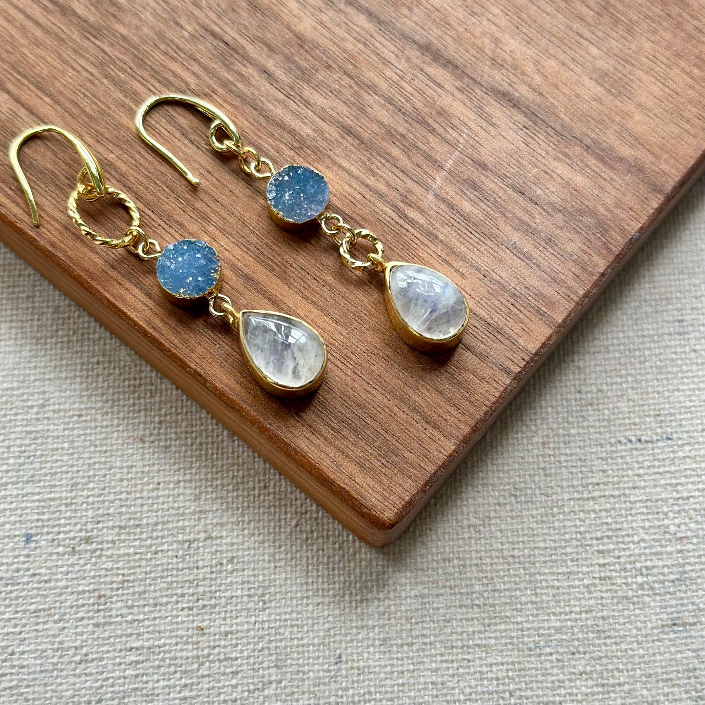 Moonstone And Blue Druzy Gold-plated Earring