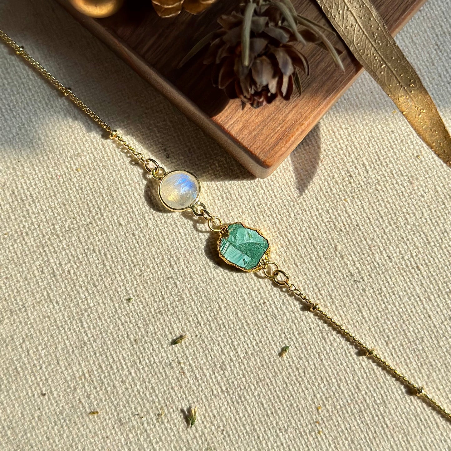 Malachite And Moonstone Dotty Chain Gold-plated Necklace