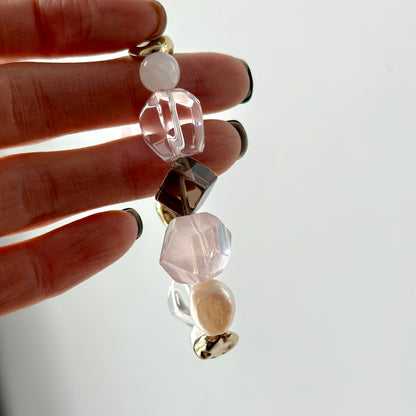 Rose Quartz and Clear Quartz Mixed Smoky Quartz Beaded Stretched Bracelet