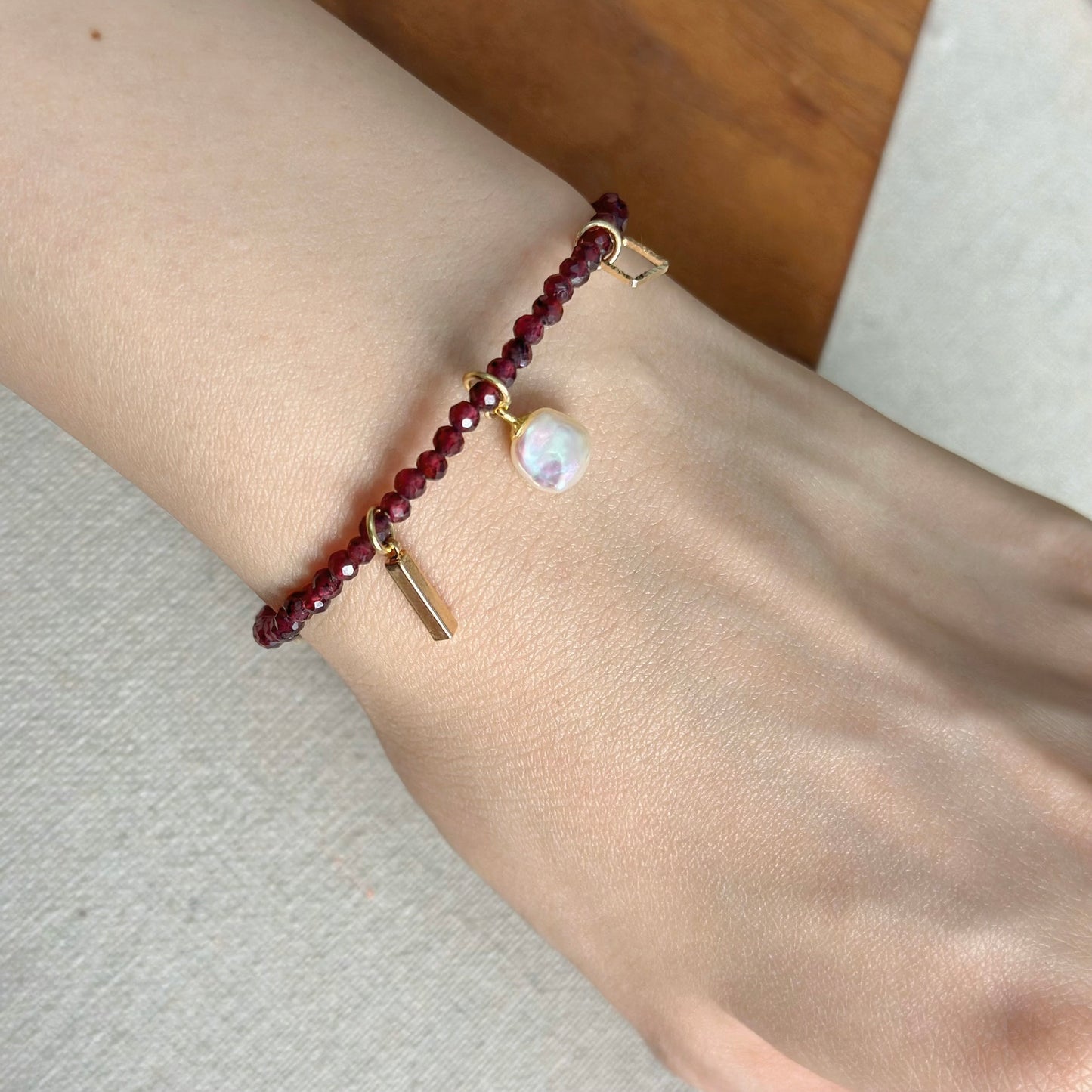 Garnet Beaded And Freshwater Pearl Bracelet