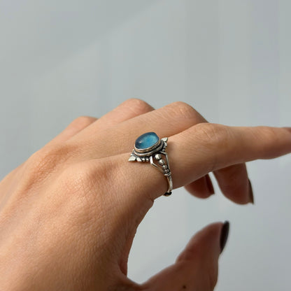 Aquamarine Oval Cabochon Adjustable Sterling Silver Ring