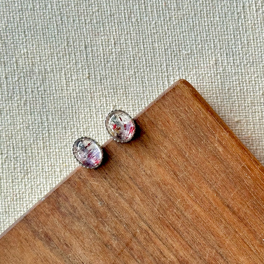 Super Seven Cabochon Sterling Silver Ear Stud