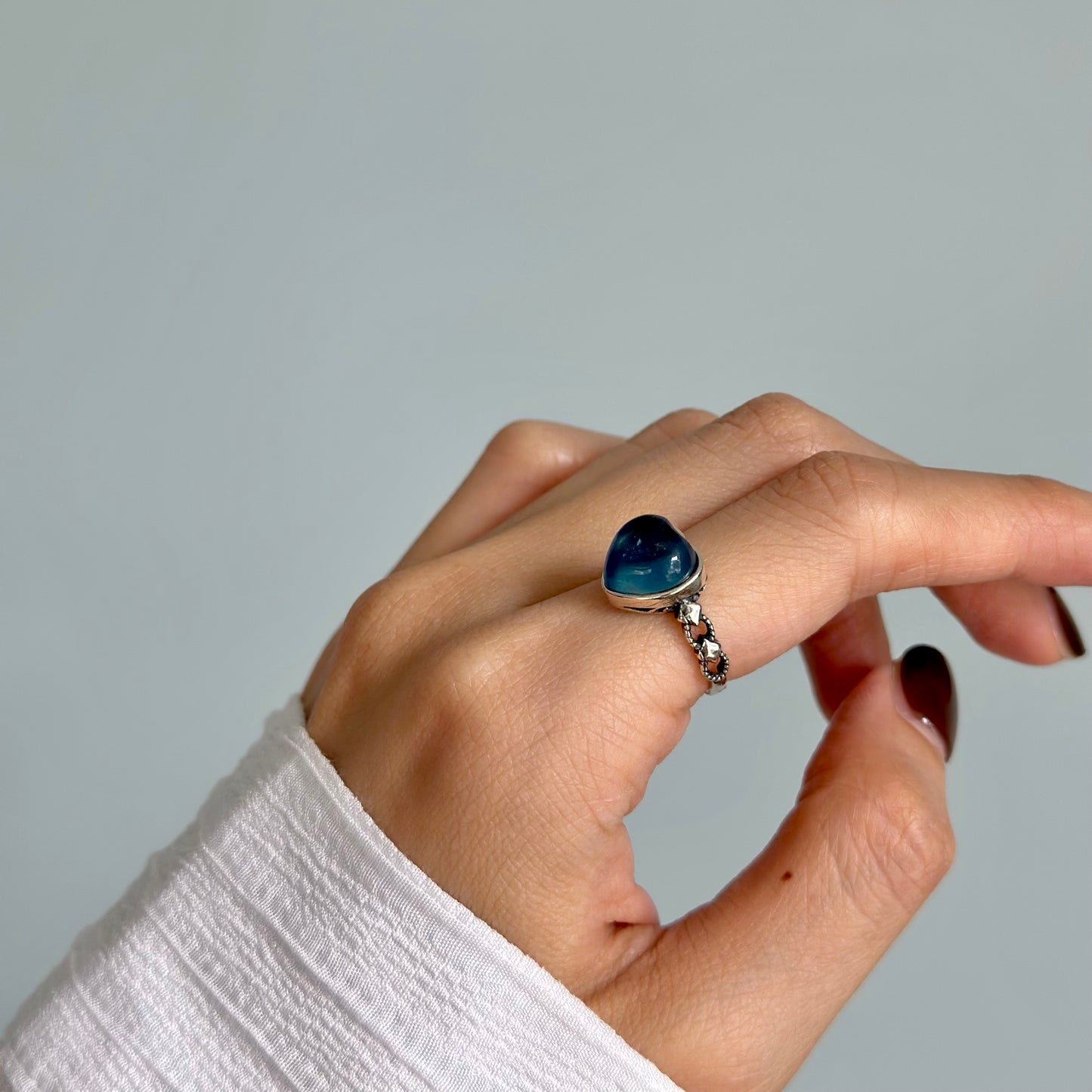 Aquamarine Heart Adjustable Sterling Silver Ring