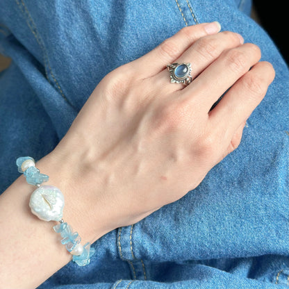 Aquamarine And Baroque Pearl Beaded Bracelet