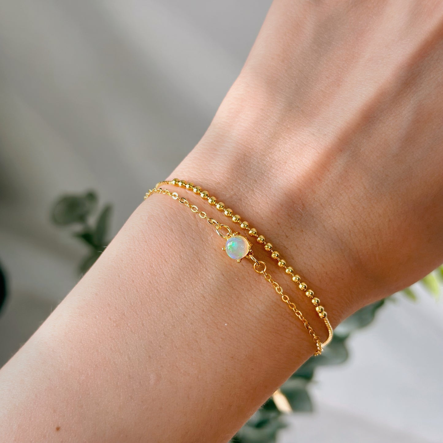 Opal Double Layer Gold-plated Sterling Silver Bracelet