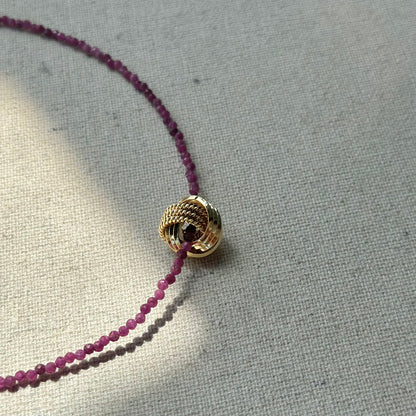 Ruby Beaded And Gold-plated Ring Necklace