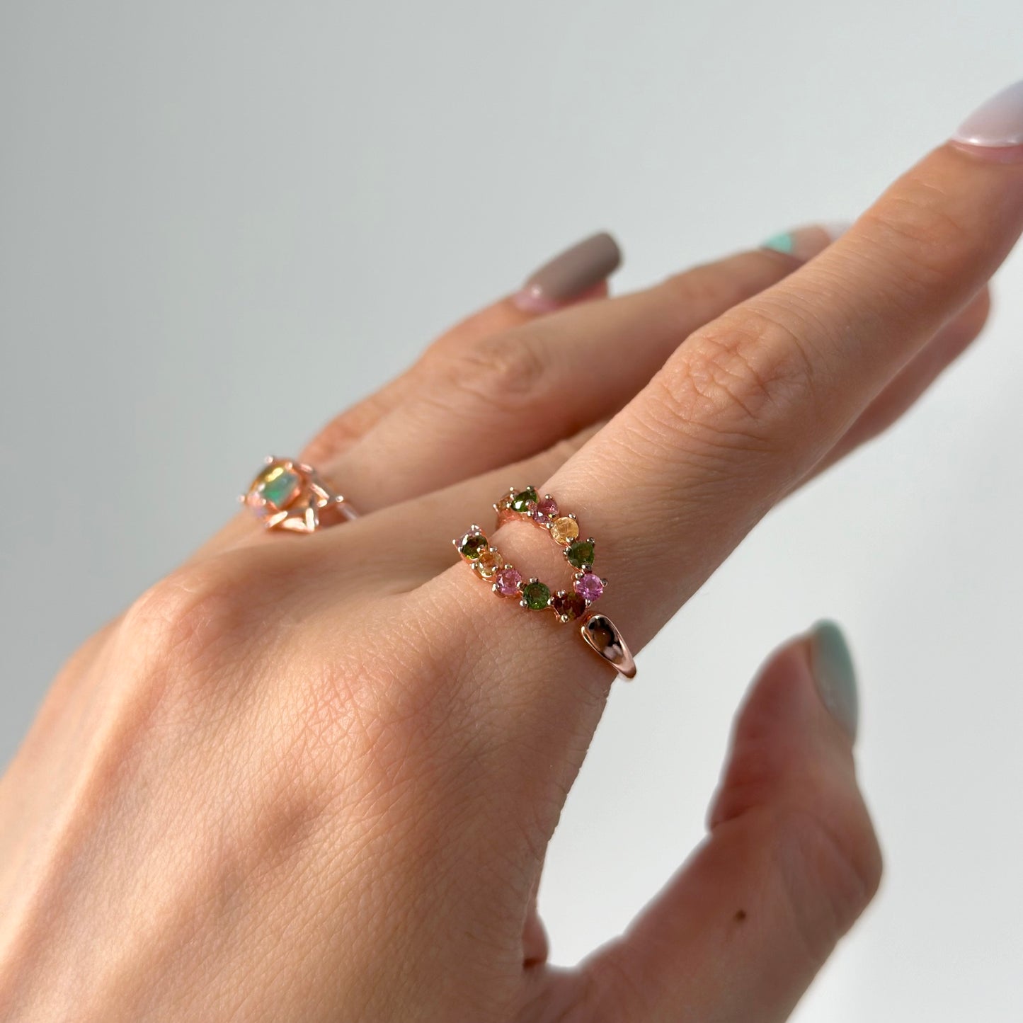 Tourmaline Front Open Rose Gold-plated Sterling Silver Ring