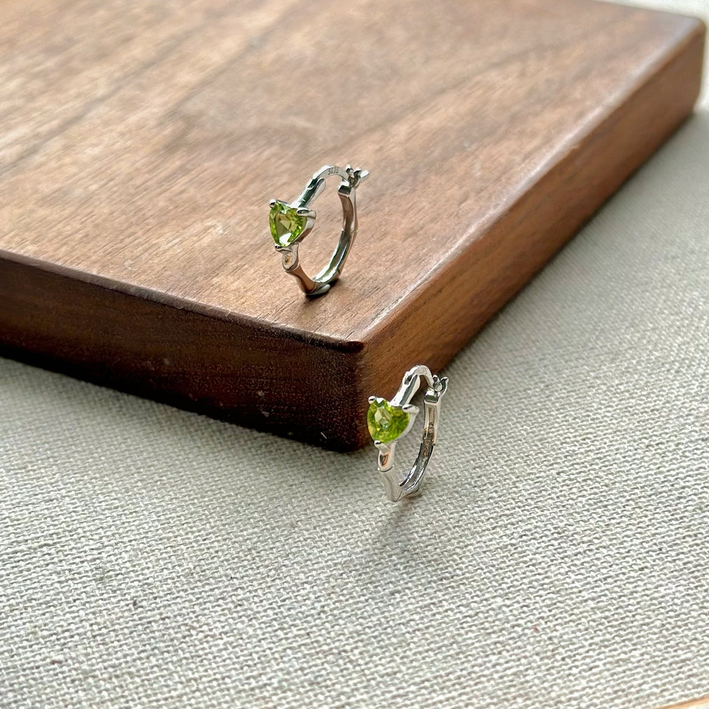 Peridot Heart August Birthstone Sterling Silver Ear Hoop