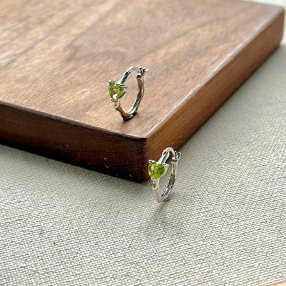 Peridot Heart August Birthstone Sterling Silver Ear Hoop