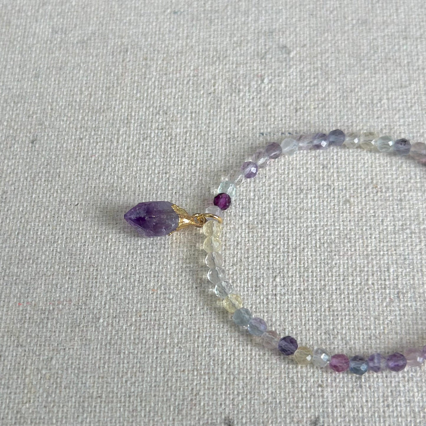 Fluorite Beaded And Amethyst Bracelet