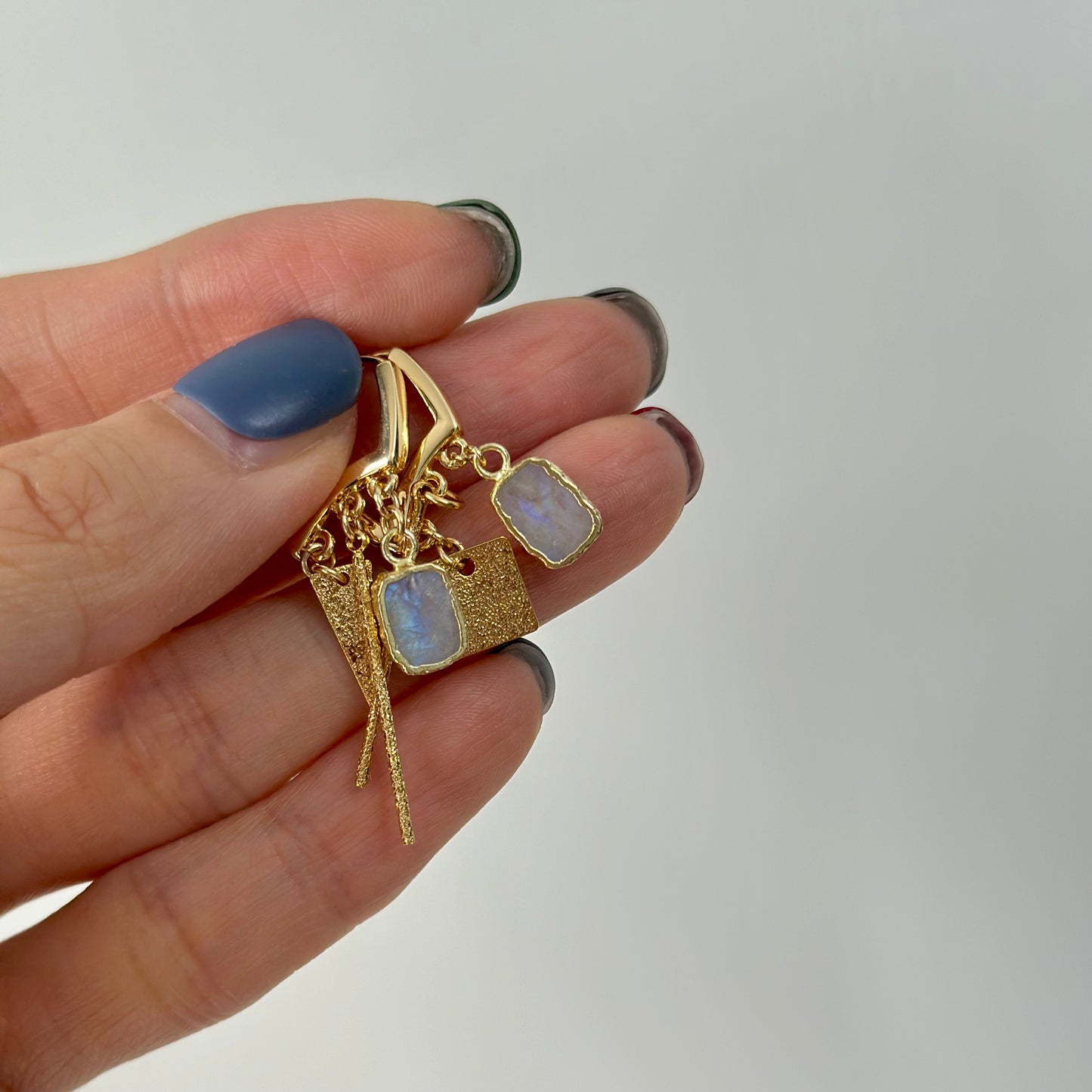 Moonstone Dangling Gold-plated Ear Hoop