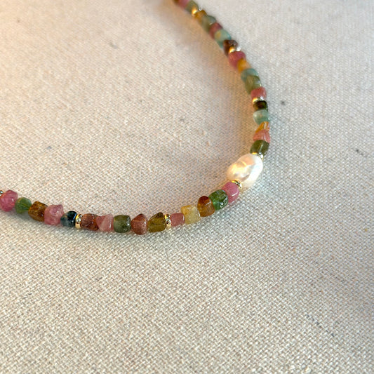 Tourmaline And Freshwater Pearl Beaded Bracelet