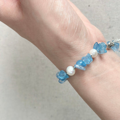 Aquamarine And Baroque Pearl Beaded Bracelet