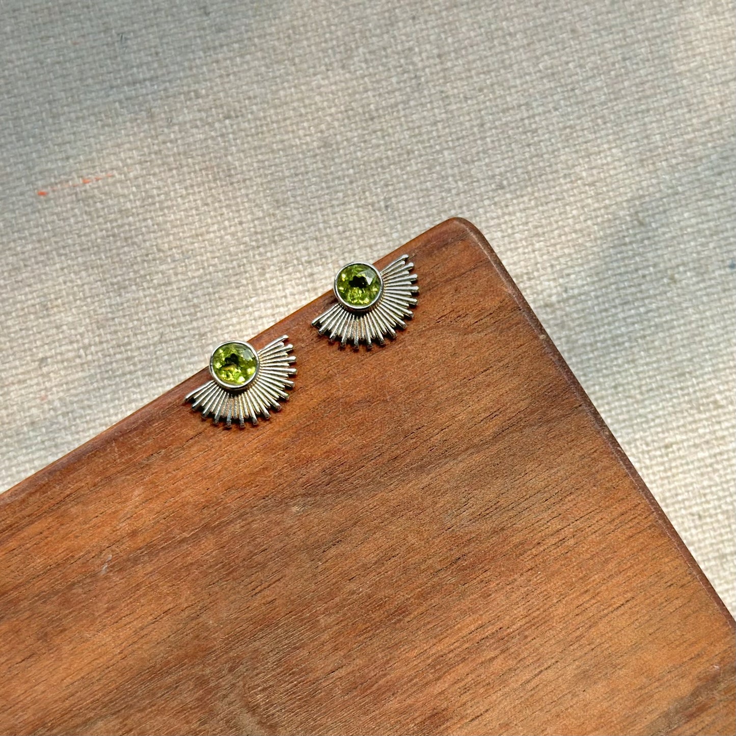 Peridot Sun Sterling Silver Ear Stud