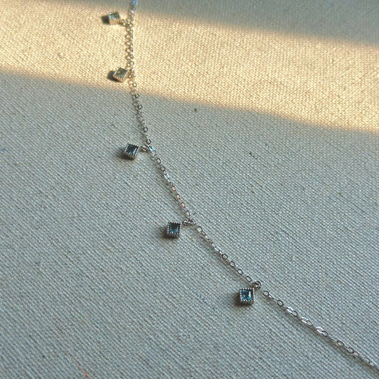 Topaz Square Dangling Sterling Silver Necklace