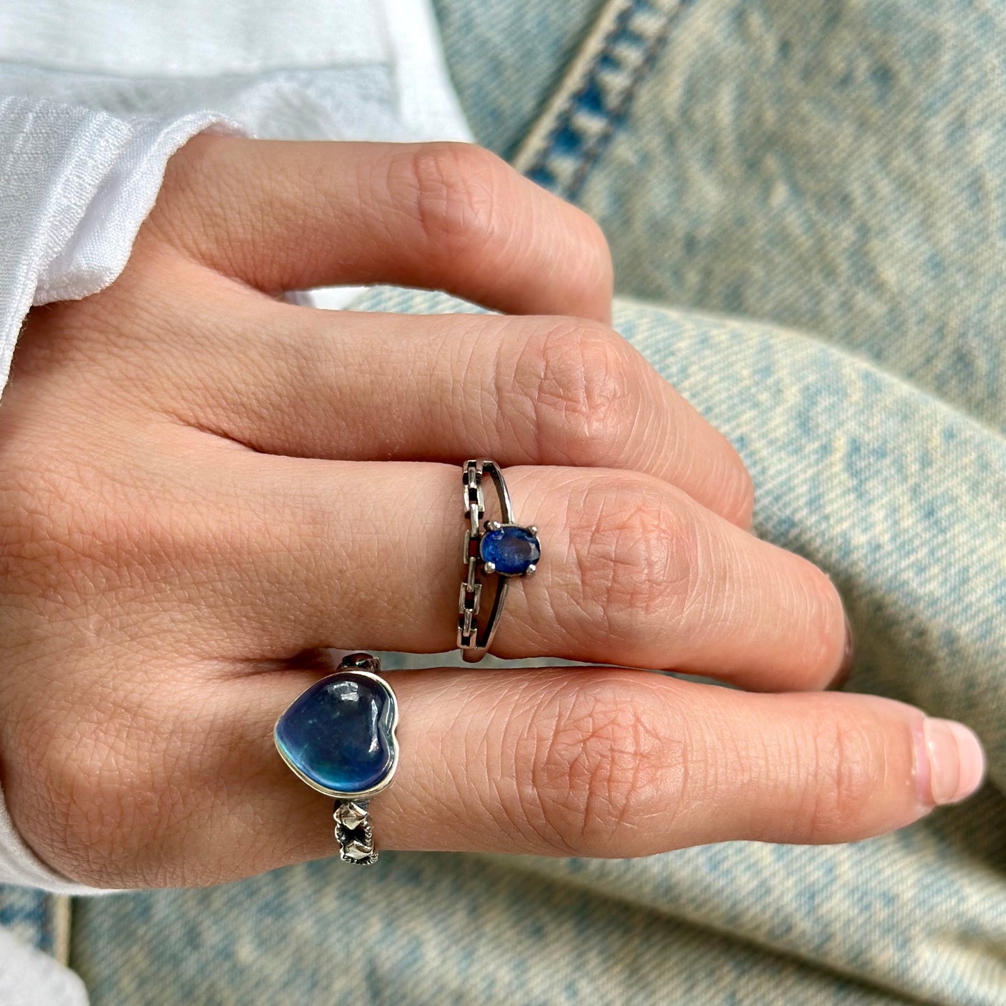 Sapphire Double Band Adjustable Sterling Silver Ring