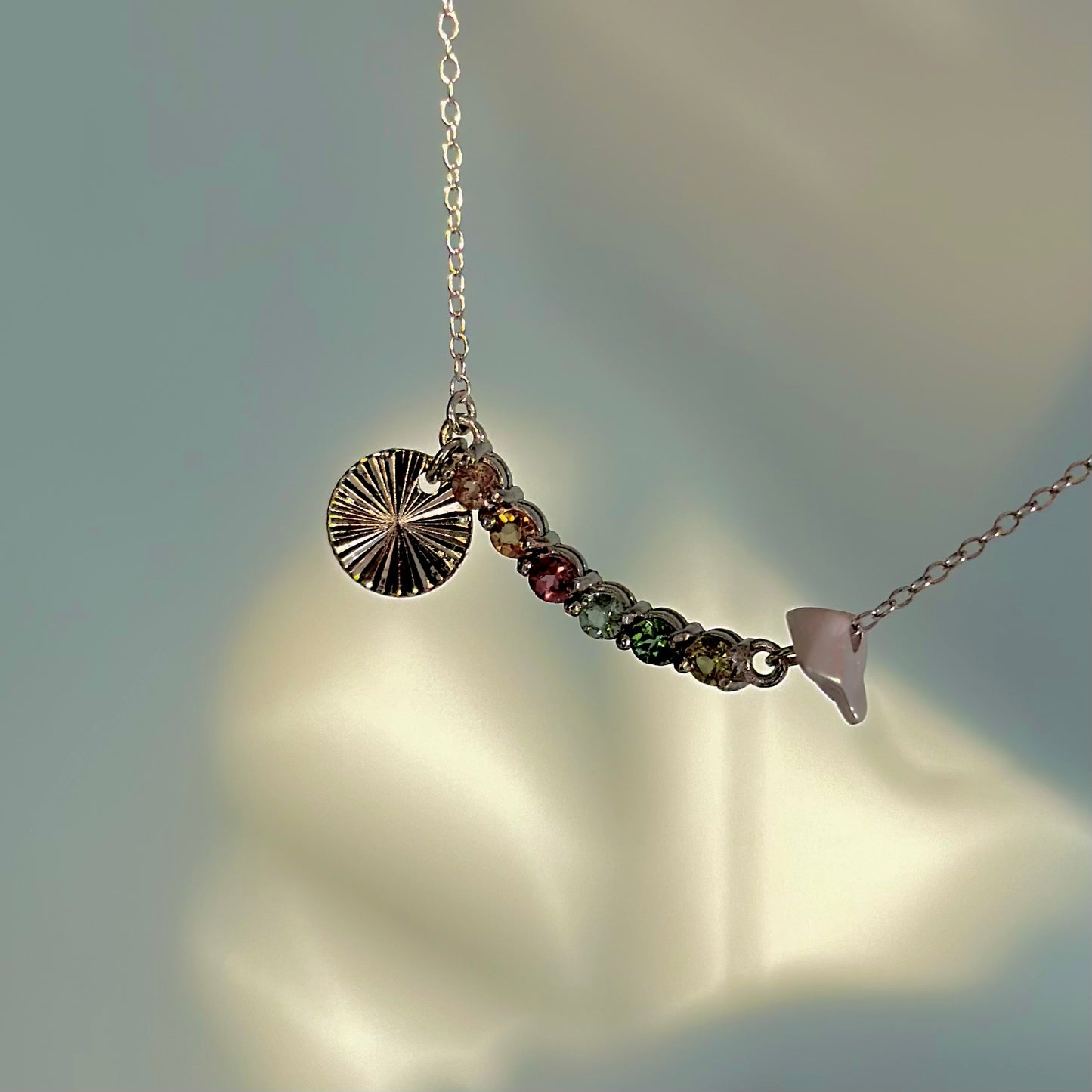 Mixed Tourmaline Curved Sterling Silver Necklace