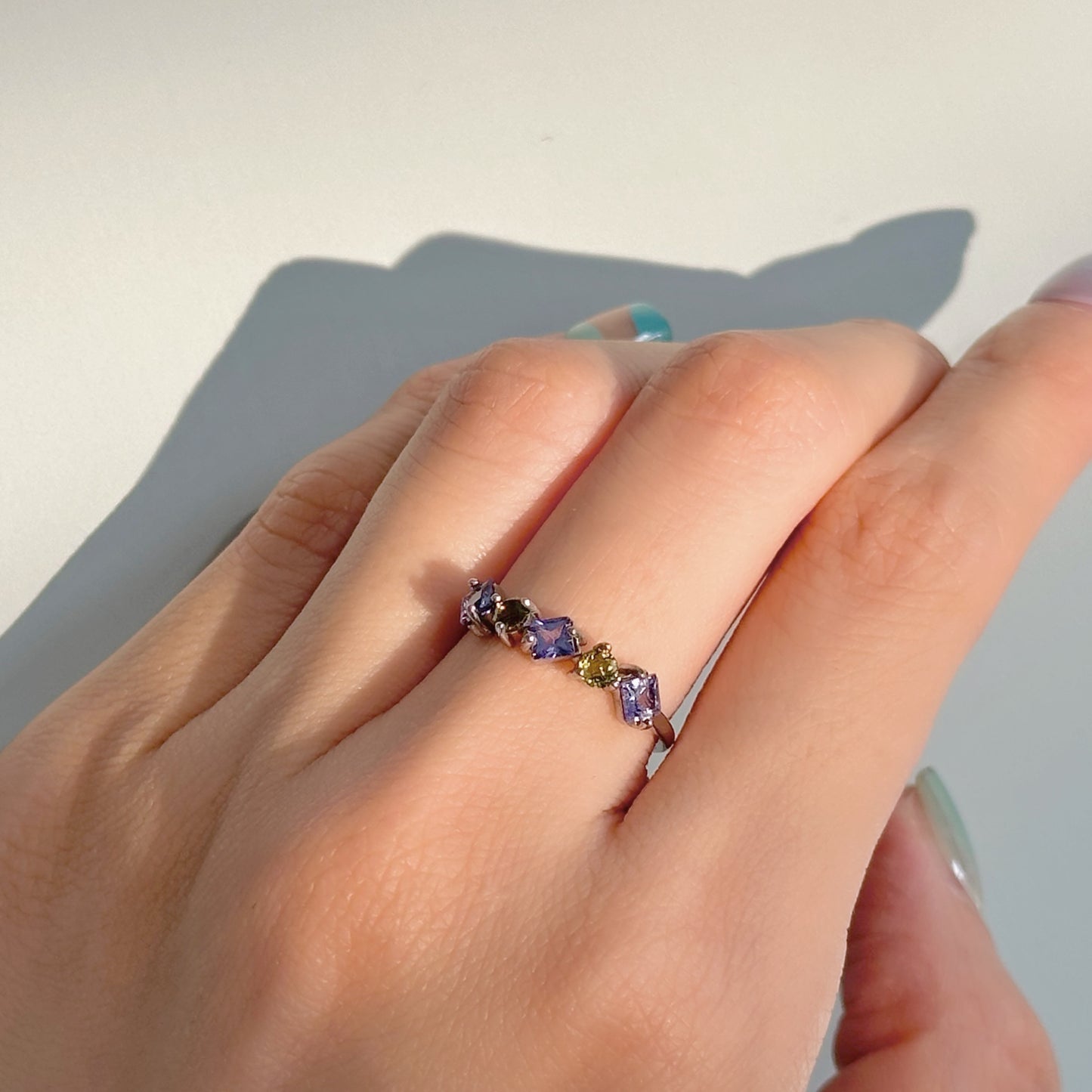 Tanzanite And Green Tourmaline Adjustable Sterling Silver Ring