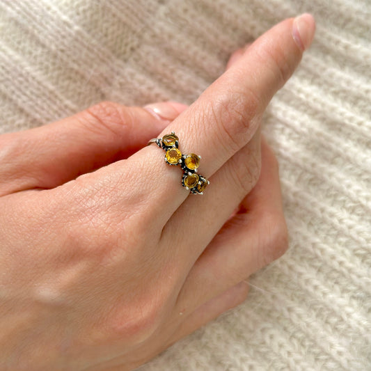 Citrine Round Adjustable Sterling Silver Ring