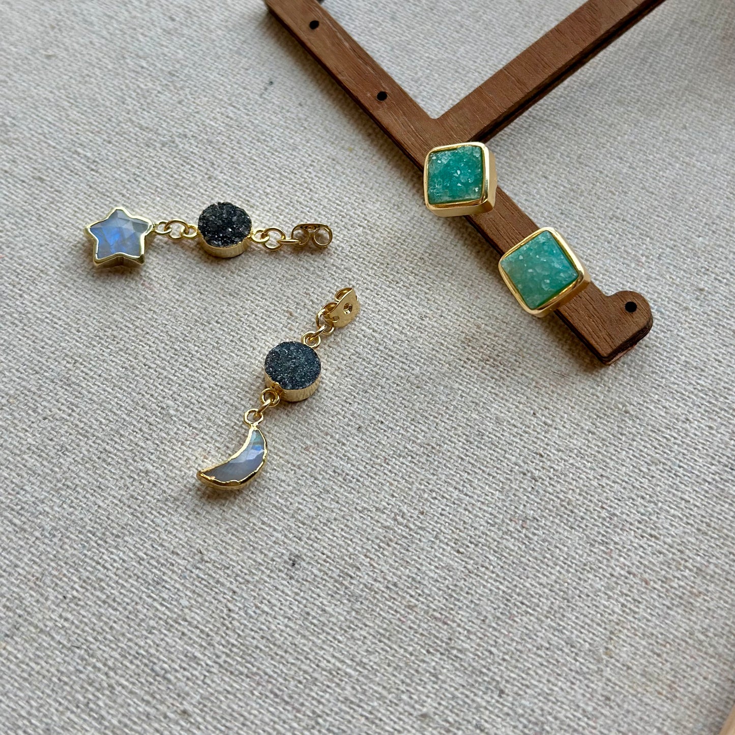 Druzy Square And Moonstone Two-way Earring