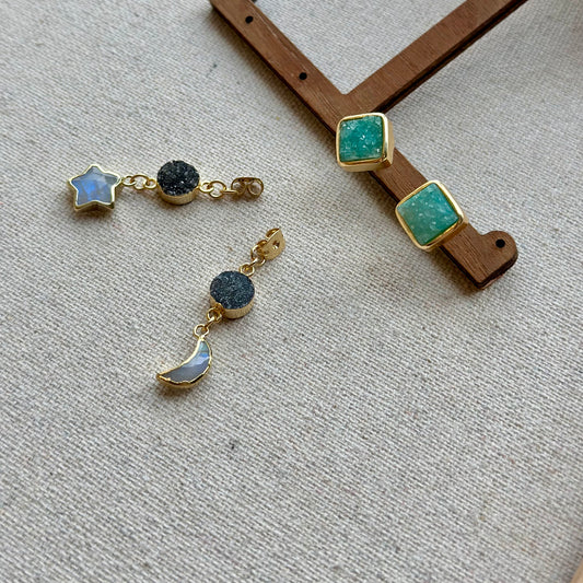 Druzy Square And Moonstone Two-way Earring