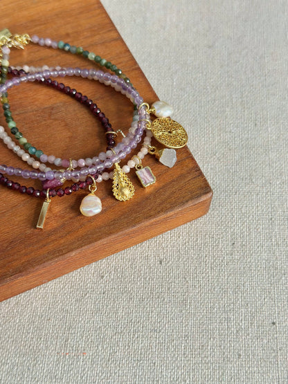 Sunstone Beaded And Rhodochrosite Bracelet