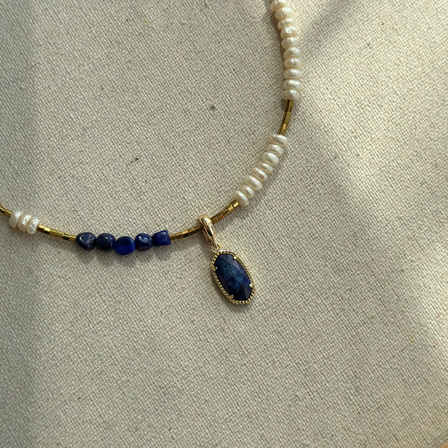 Lapis Pendant And Freshwater Pearl Mixed Lapis Beaded Two-way Necklace