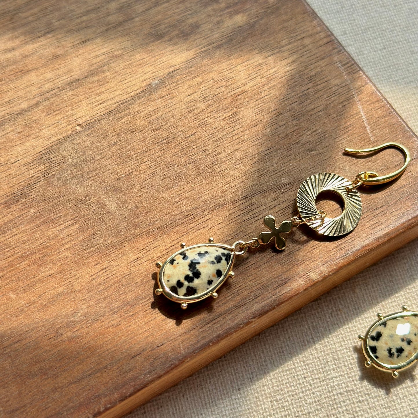 Dalmatian Jasper Asymmetric Gold-plated Earring