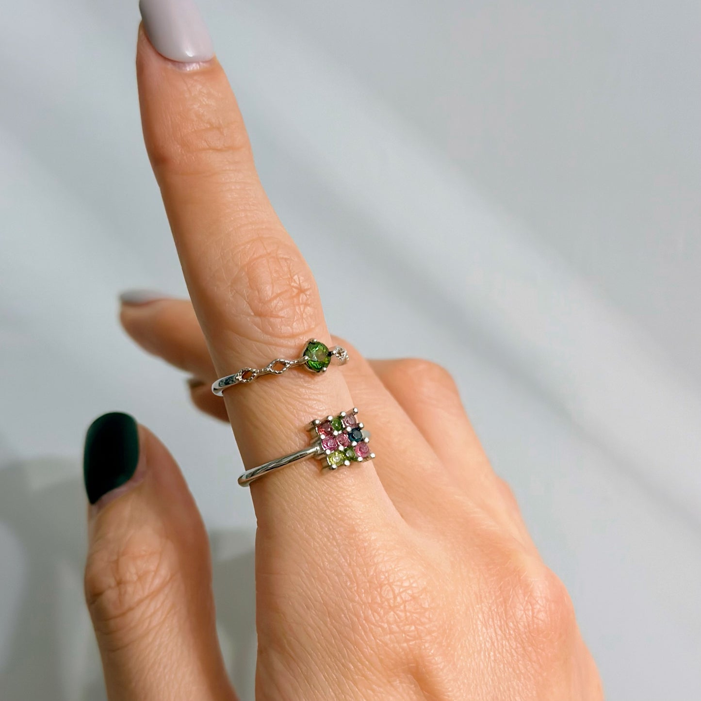 Tourmaline Mixed Square Adjustable Sterling Silver Ring