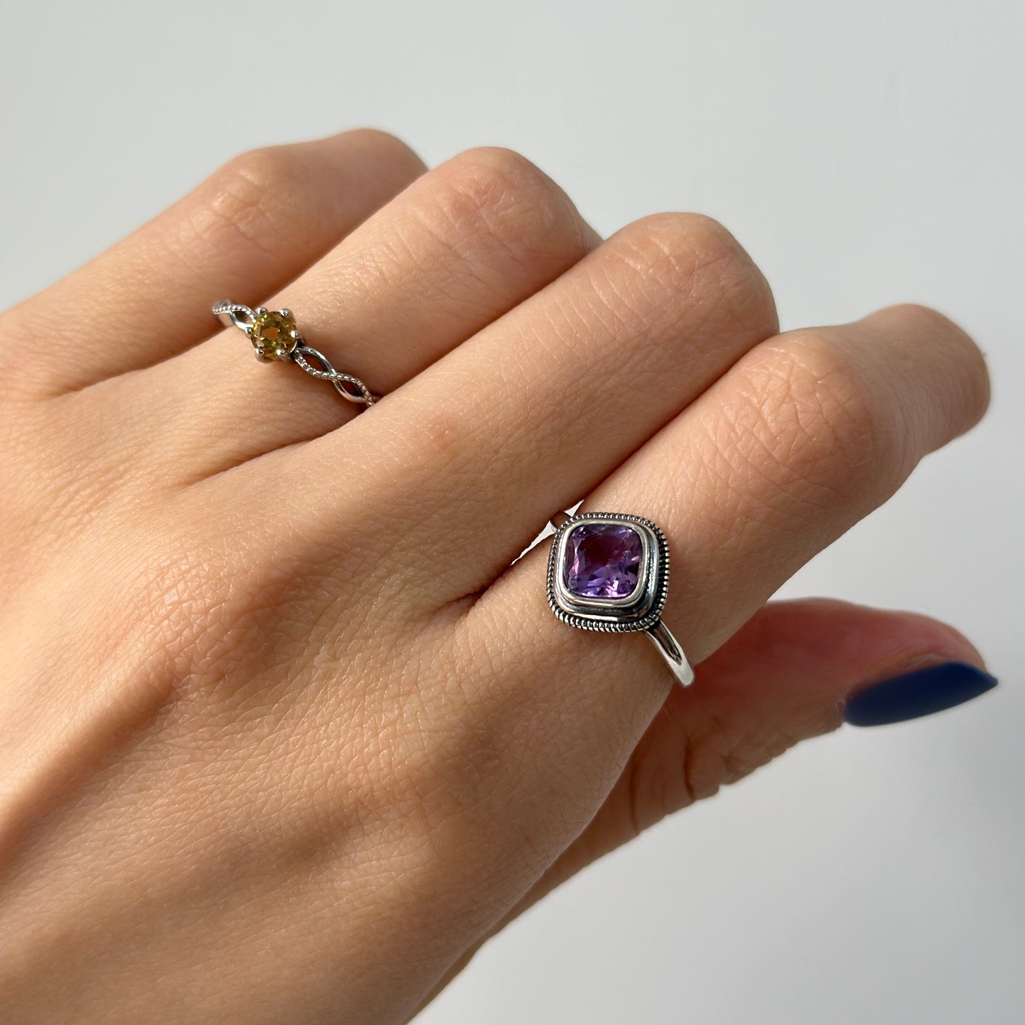 Amethyst Square Adjustable Sterling Silver Ring