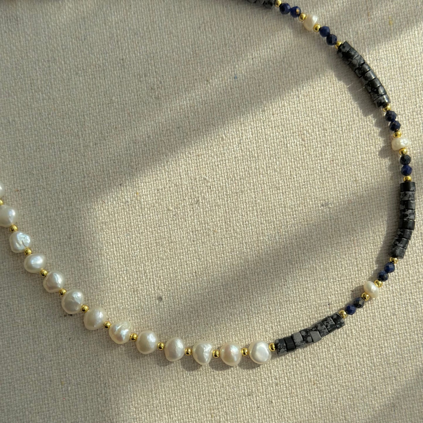 Dalmatian Jasper Mixed Lapis And Freshwater Pearl Beaded Necklace