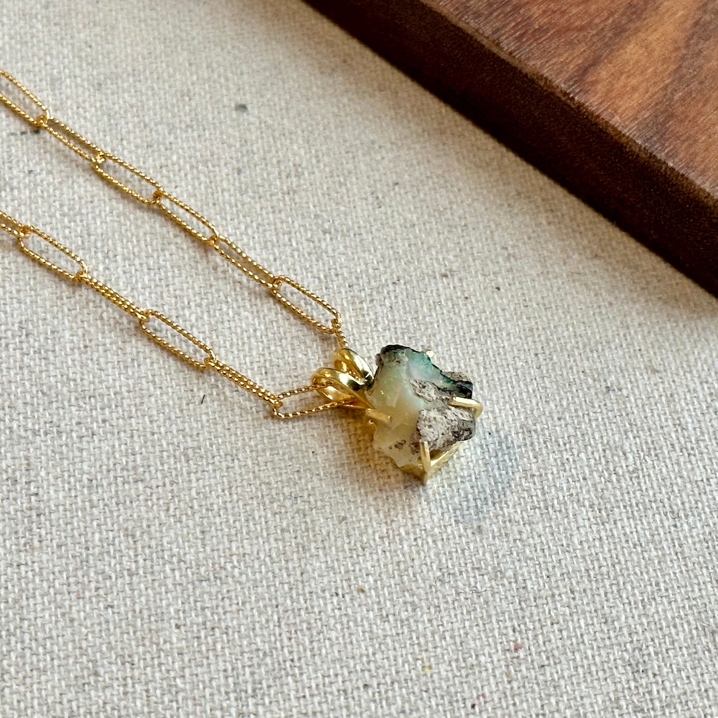 Opal Raw Stone Pendant Gold-plated Sterling Necklace