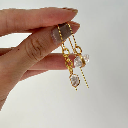 Clear Quartz Raw Stone Long Hook  Gold-plated Earring