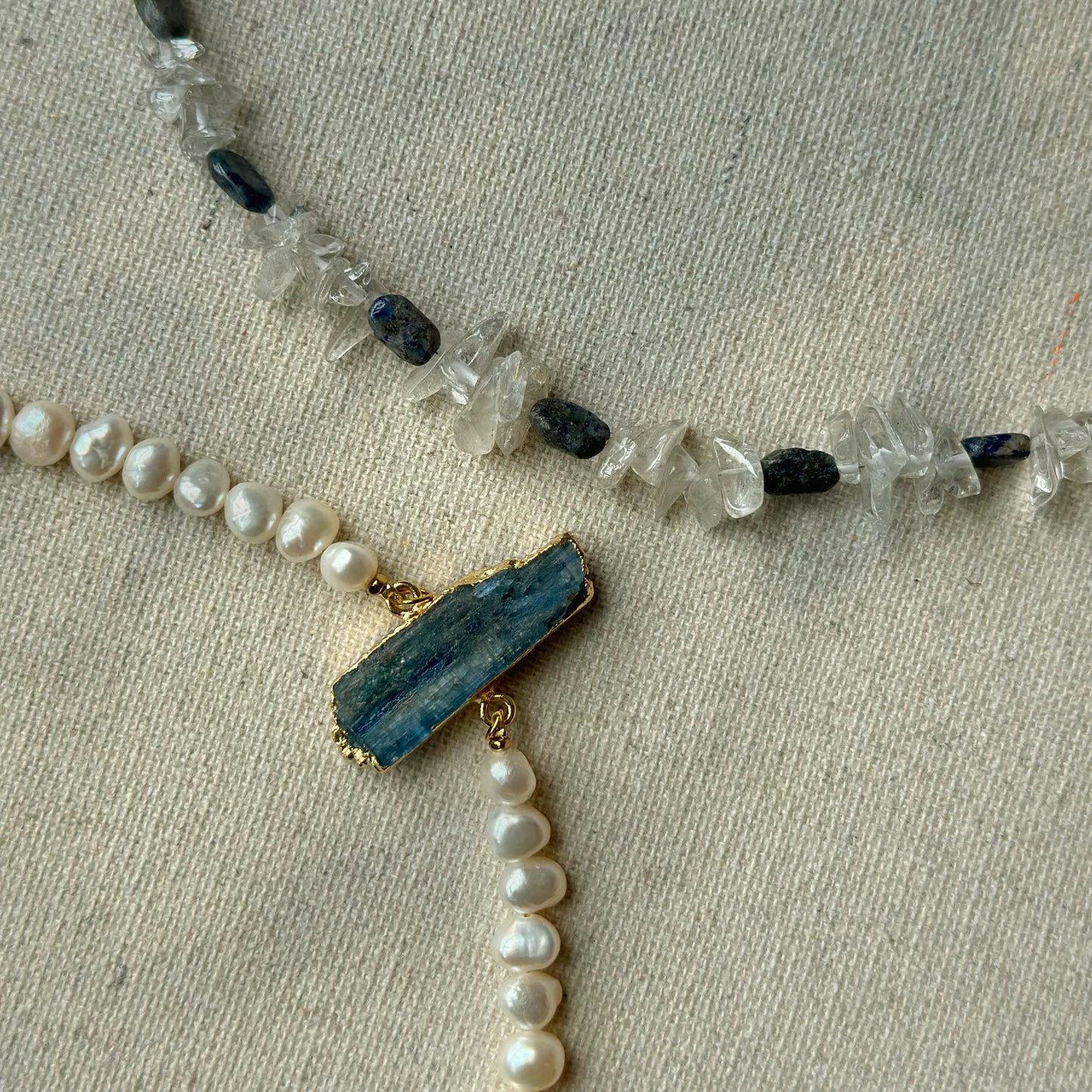 Kyanite And Freshwater Pearl Beaded Necklace