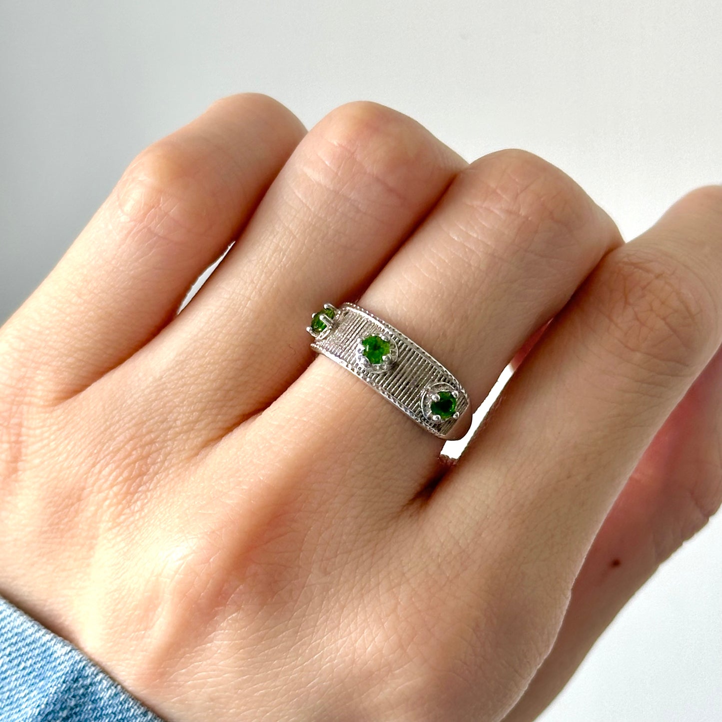 Diopside Adjustable Sterling Silver Ring